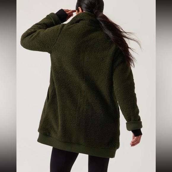 Athleta Tugga Coat Forest Green Sherpa Teddy Jacket Zip Up Velvet Trim XS NWT - Picture 5 of 7